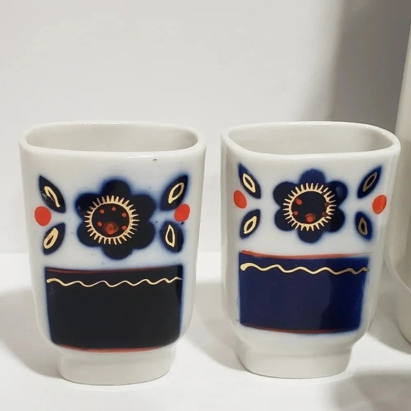 Vintage  Set Damask Ceramics Wine Glasses/Cups/Bottle 60-70s Handpainted Russia - Picture 13 of 14